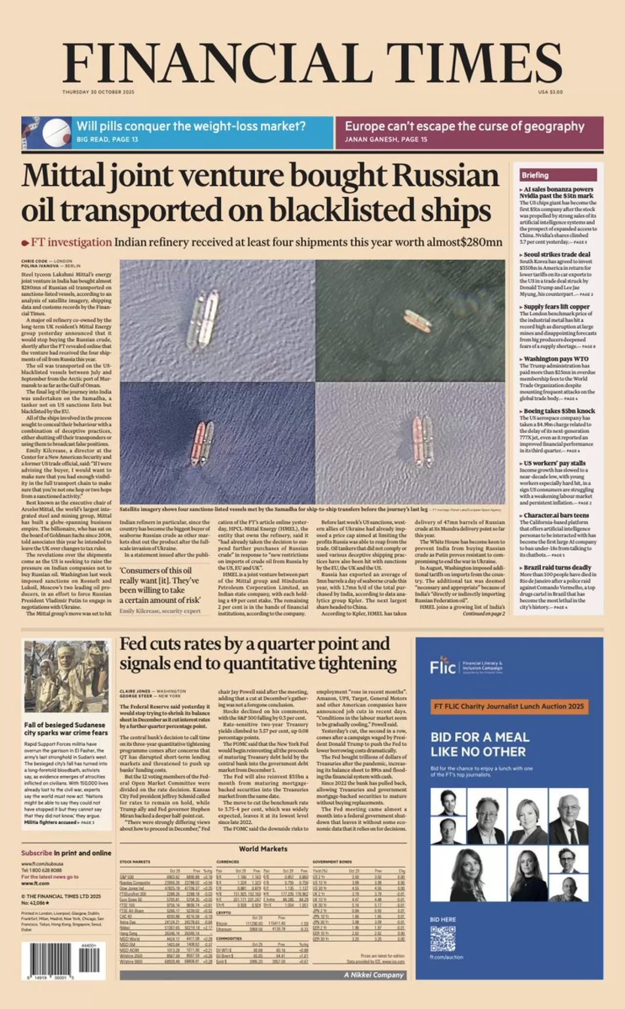 Financial Times, 30 Ekim Uluslararası Baskısının Ön Sayfasını Yayınladı