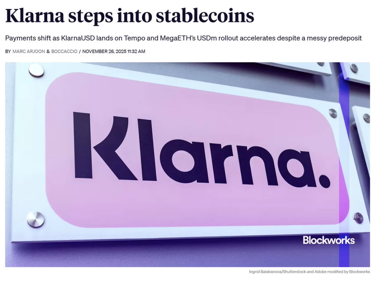 Klarna, Tempo Üzerinden KlarnaUSD Stablecoin'ini Duyurdu