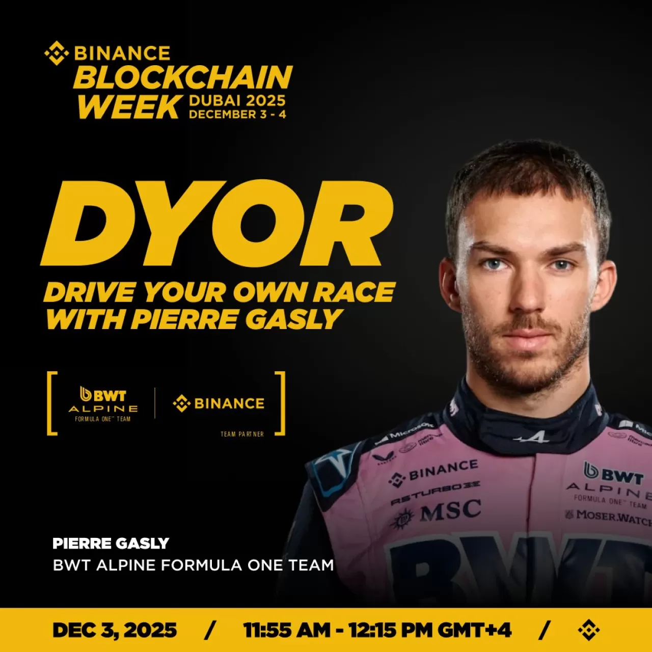 Pierre Gasly, Binance Blockchain Week'te Kripto Para ve Yarış Stratejilerini Konuştu