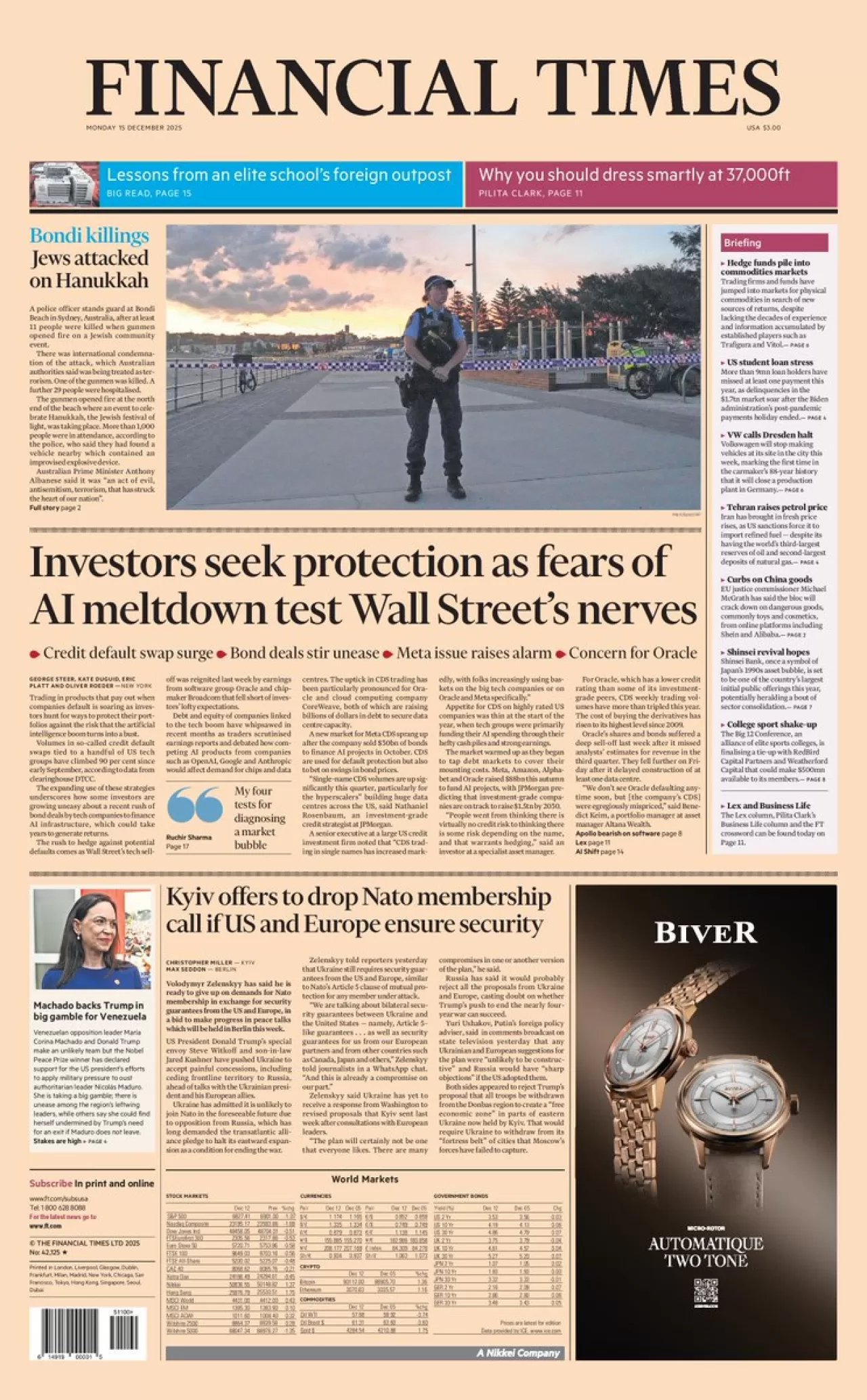 Financial Times 15 Aralık Uluslararası Baskı Ön Sayfa Konuları