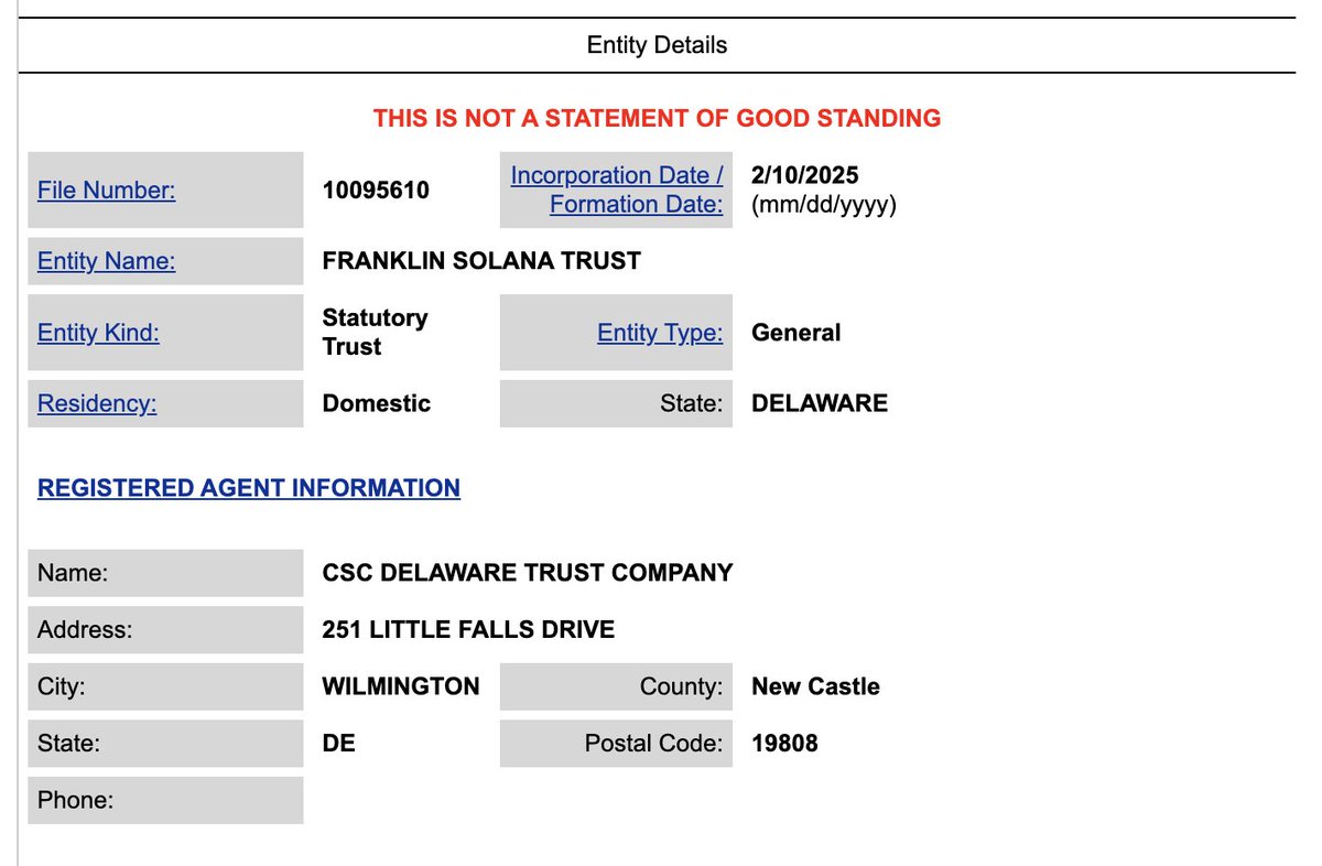 Franklin Solana Trust Delaware'da Kayıt Oldu: Meşruiyeti Belirsiz