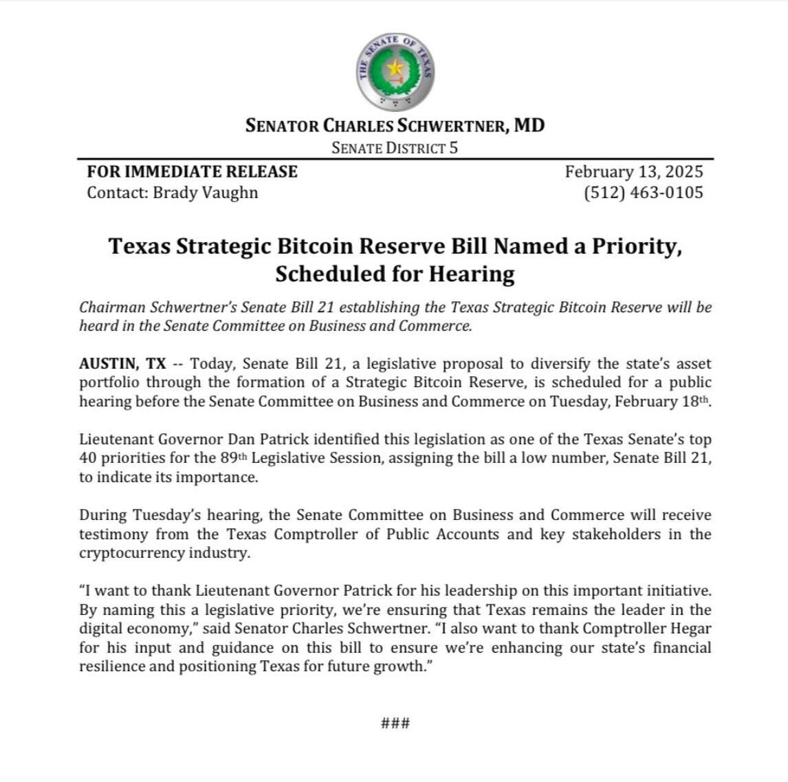 Texas, Stratejik Bitcoin Rezerv Yasasını Görüşmeye Hazırlanıyor