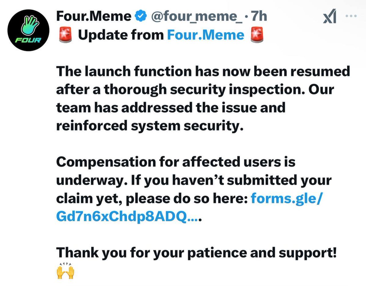 Four Meme Token, Siber Saldırının Ardından Yeniden Faaliyete Geçti